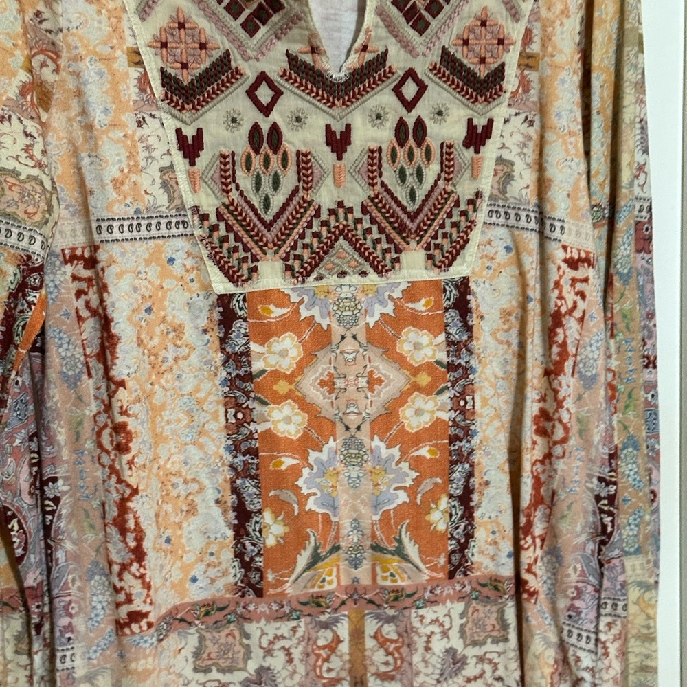Sundance woman’s Earthy Tones Patterned Shirt with embroidery work.